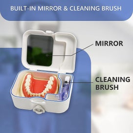Listing 2 of 5 for Denture Bath Box With Mirror And Cleaning Brush Portable Denture Storage Hold