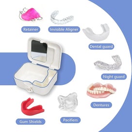 Listing 3 of 5 for Denture Bath Box With Mirror And Cleaning Brush Portable Denture Storage Hold