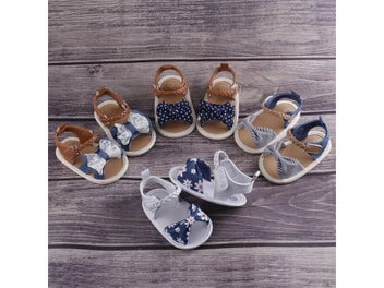 Listing 4 of 10 for Toddlers Baby Girls Sandal Shoes Baby Lace Bowknot Print Soft Sole Prewalker