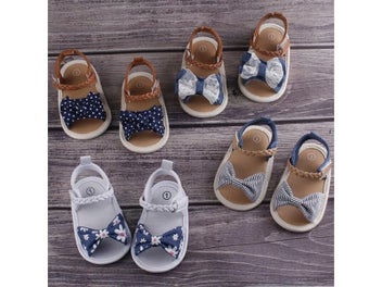 Listing 5 of 10 for Toddlers Baby Girls Sandal Shoes Baby Lace Bowknot Print Soft Sole Prewalker