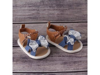Listing 7 of 10 for Toddlers Baby Girls Sandal Shoes Baby Lace Bowknot Print Soft Sole Prewalker