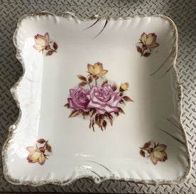 Listing 3 of 13 for Beautiful large Square Dish - pink and yellow roses