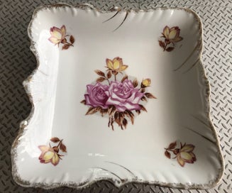 Listing 12 of 13 for Beautiful large Square Dish - pink and yellow roses