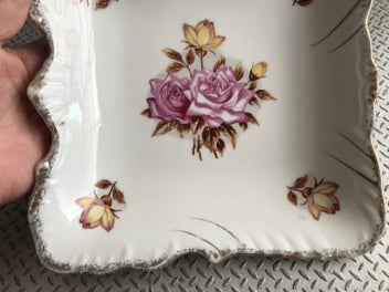 Listing 7 of 13 for Beautiful large Square Dish - pink and yellow roses