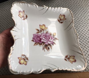 Listing 2 of 13 for Beautiful large Square Dish - pink and yellow roses