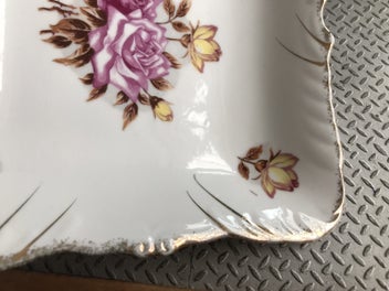 Listing 5 of 13 for Beautiful large Square Dish - pink and yellow roses