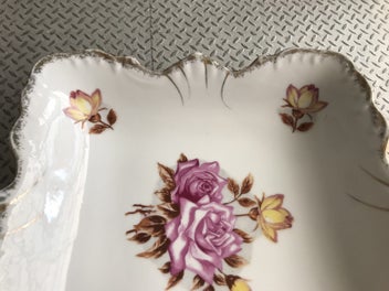 Listing 10 of 13 for Beautiful large Square Dish - pink and yellow roses
