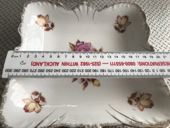 Listing 1 of 13 for Beautiful large Square Dish - pink and yellow roses