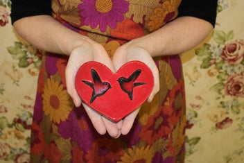 Listing 2 of 2 for Two Birds Red Ceramic Heart Tile