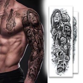 Listing 2 of 5 for 12 Sheets Full Arm Temporary Tattoo Men Full Sleeve Lion Tribal Dragon Maori T