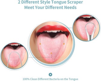 Listing 2 of 5 for 4 Pieces Tongue Scraper Set Bad Breath Reduction Stainless Steel Tongue Clea
