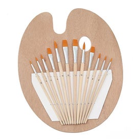 Listing 1 of 5 for Brush Set With Wooden Palette 12 Brushes And Handheld Oval Artist Palette