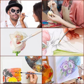 Listing 5 of 5 for Brush Set With Wooden Palette 12 Brushes And Handheld Oval Artist Palette