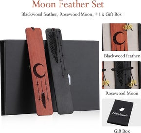 Listing 3 of 5 for Bookmarks 2pcs Wooden Bookmark Handmade Natural Wood Carving Homemars Moon