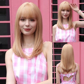 Listing 7 of 9 for FERRE Black Pink Ombre Synthetic Cosplay Long Straight Layered Wigs with Bang...