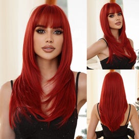 Listing 8 of 9 for FERRE Black Pink Ombre Synthetic Cosplay Long Straight Layered Wigs with Bang...