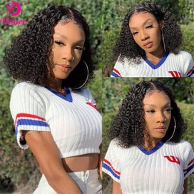 Listing 5 of 6 for Kinky Curly Edged Short 13x4 Transparent Lace Front Wigs For Women Human Hair...