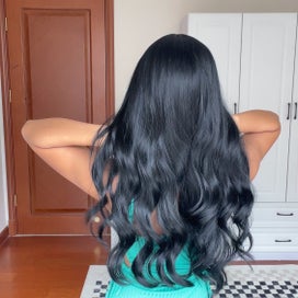 Listing 3 of 4 for Long Black Wavy Synthetic with Bangs for Women Body Wave Wigs Cosplay Daily N...