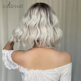 Listing 4 of 4 for EASIHAIR Ombre Blonde Short Wavy Cosplay Lolita with Bangs Light Platinum Bob...