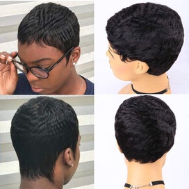 Listing 2 of 5 for Short Straight Wigs Natural Color Brazilian Remy Pixie Cut Cheap Human Hair W...