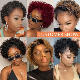 Listing 3 of 6 for Pixie Cut HaiShort Curly Front Human Hair For Women Brazilian Water Wave Bob ...