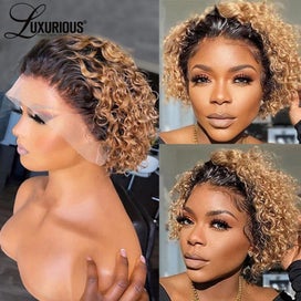 Listing 6 of 6 for Pixie Cut HaiShort Curly Front Human Hair For Women Brazilian Water Wave Bob ...