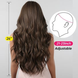 Listing 7 of 8 for Brown Wavy Wigs for Women with Bangs Long Natural Synthetic Hair Wig Daily Co...