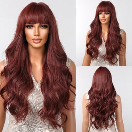 Listing 1 of 8 for Brown Wavy Wigs for Women with Bangs Long Natural Synthetic Hair Wig Daily Co...