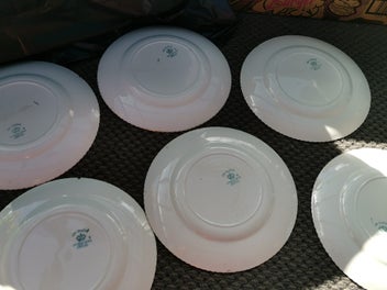 Listing 5 of 7 for 6 Vintage English Bone China Johnson bros plates white with gold rim