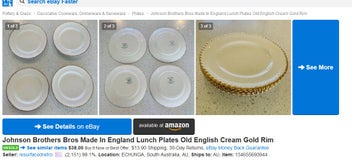 Listing 7 of 7 for 6 Vintage English Bone China Johnson bros plates white with gold rim
