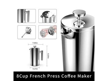 Listing 6 of 10 for French Press Coffee Maker Stainless Steel Percolator Pot Double Wall Large