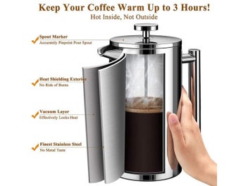 Listing 7 of 10 for French Press Coffee Maker Stainless Steel Percolator Pot Double Wall Large