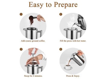 Listing 8 of 10 for French Press Coffee Maker Stainless Steel Percolator Pot Double Wall Large