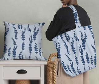 Listing 5 of 6 for Soimoi Velvet Blue Fabric By the Yard - 54 Inch Wide - Florals, Leaves Print