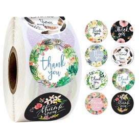 Listing 1 of 7 for NEW 500pcs/Roll Thank You Stickers with 8 Floral Designs Labels