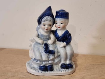 Listing 1 of 10 for Vintage Delft Holland Blue & White Porcelain Boy & Girl Seated figurine