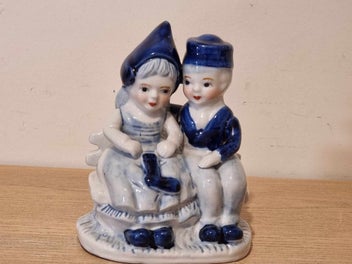 Listing 2 of 10 for Vintage Delft Holland Blue & White Porcelain Boy & Girl Seated figurine