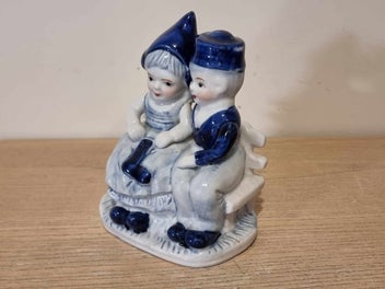 Listing 3 of 10 for Vintage Delft Holland Blue & White Porcelain Boy & Girl Seated figurine