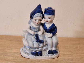 Listing 4 of 10 for Vintage Delft Holland Blue & White Porcelain Boy & Girl Seated figurine