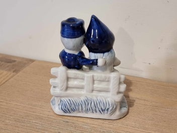 Listing 5 of 10 for Vintage Delft Holland Blue & White Porcelain Boy & Girl Seated figurine