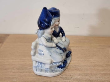 Listing 8 of 10 for Vintage Delft Holland Blue & White Porcelain Boy & Girl Seated figurine