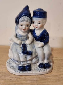 Listing 9 of 10 for Vintage Delft Holland Blue & White Porcelain Boy & Girl Seated figurine