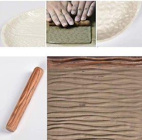 Listing 3 of 5 for 5pcs Pottery Tools Wooden Hand Rollers For Clay Stamp Pattern Roller Handle Po