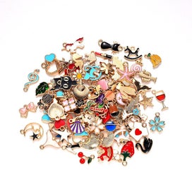 Listing 2 of 4 for 100pcs Mixed Assorted Gold Plated Enamel Animals Fruit Moon Star Dainty Dangle