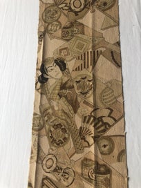 Listing 6 of 16 for Vintage Japanese Old Kimono Panel Printed Silk Fabric Piece
