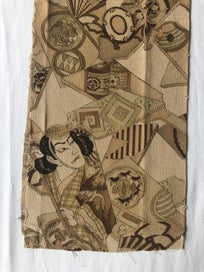 Listing 12 of 16 for Vintage Japanese Old Kimono Panel Printed Silk Fabric Piece