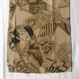Listing 13 of 16 for Vintage Japanese Old Kimono Panel Printed Silk Fabric Piece