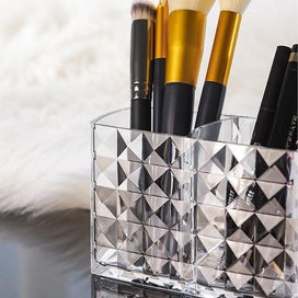 Listing 2 of 5 for Transparent Acrylic Pen Holder Makeup Brush Holders With 3 Compartments Eyebro