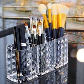 Listing 3 of 5 for Transparent Acrylic Pen Holder Makeup Brush Holders With 3 Compartments Eyebro