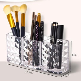 Listing 4 of 5 for Transparent Acrylic Pen Holder Makeup Brush Holders With 3 Compartments Eyebro